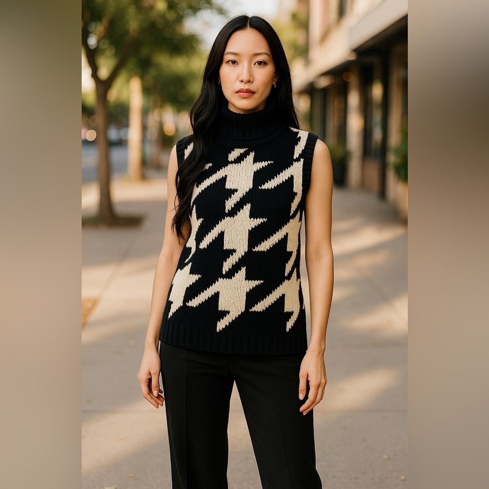 Vintage Outfit JPR Sleeveless Asymmetrical Black & White Knit Sweater